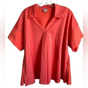 Chico’s Large Coral Mixed Fabric Collared Blouse R5